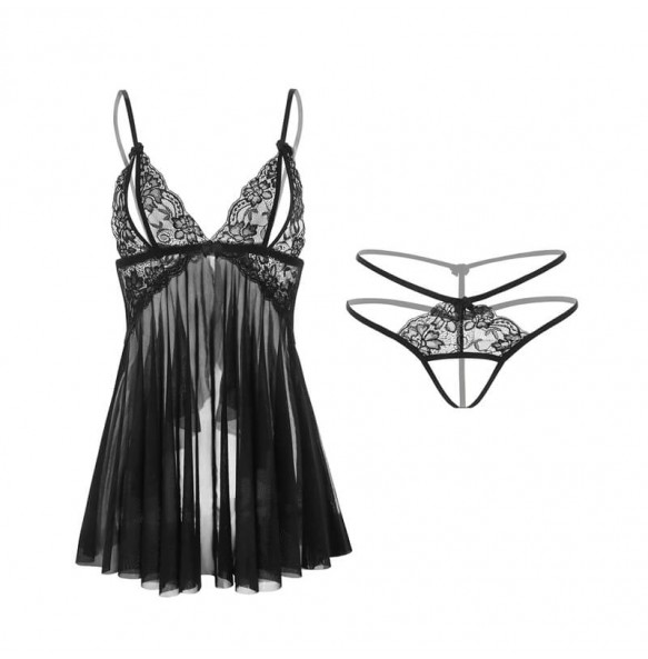 FEE ET MOI - Midnight Fantasy Sheer Lace Mesh Dress (Black)